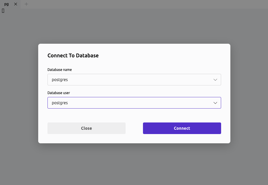 New database session connect dialog