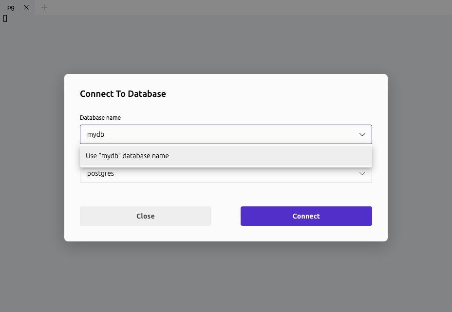 New database session connect dialog with custom values