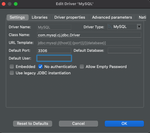 DBeaver Driver Settings