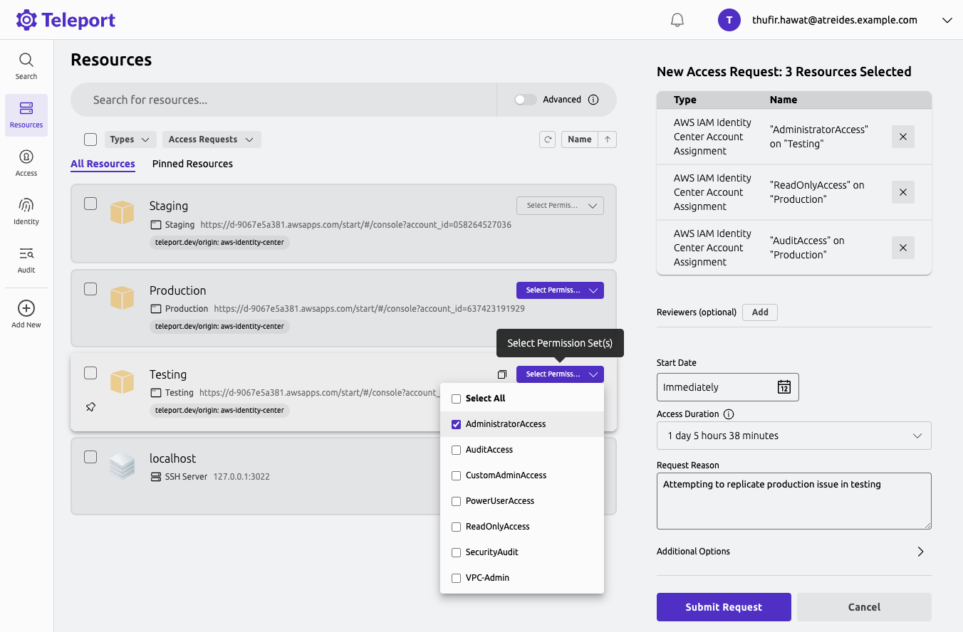 Selecting Identity Center resources