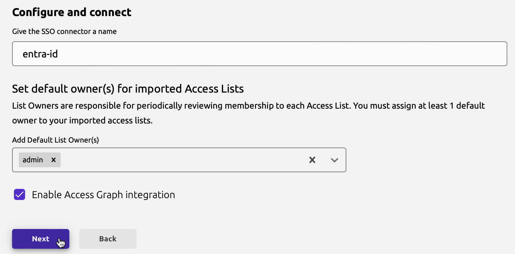 First step of the Entra ID integration onboarding