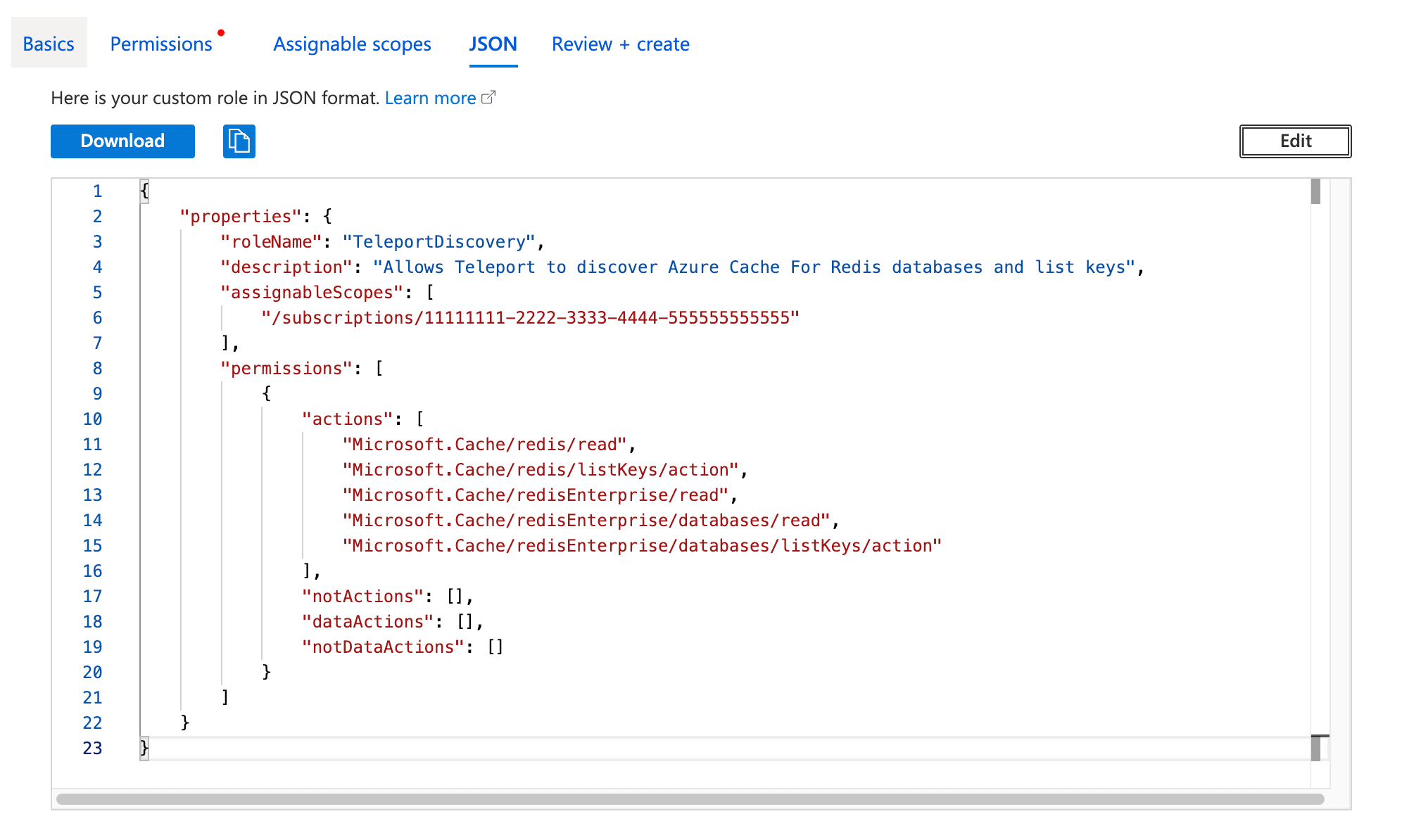 Create JSON role